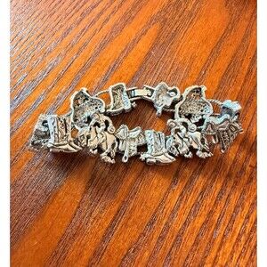 Vintage Western "Slide" Charm Bracelet | Cowboy | Boot |Saddle | Wagon | Silver